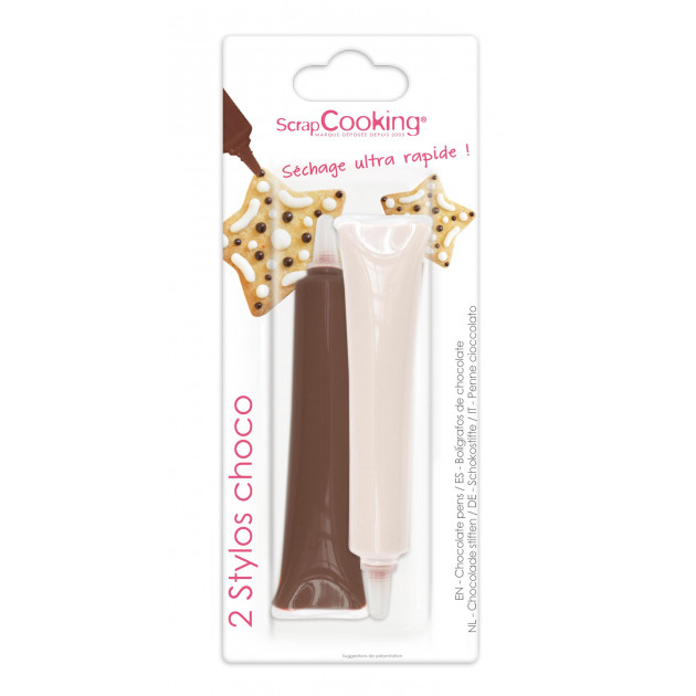 2 Stylos Chocolat Blanc et Chocolat au Lait 25g Scrapcooking