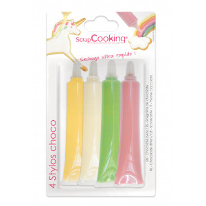 4 Stylos Chocolat Blanc Rose Vert Jaune 25g Scrapcooking 4 Stylos Chocolat Blanc Rose Vert Jaune 25g Scrapcooking