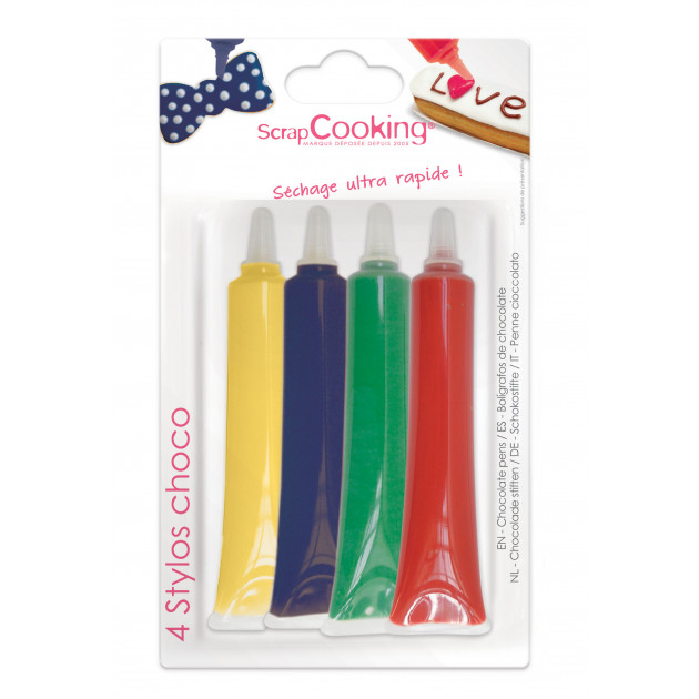 4 Stylos Chocolat Bleu Rouge Jaune Vert 25g Scrapcooking