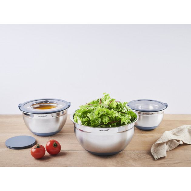 Lot de 3 bols inox avec couvercles, en situation