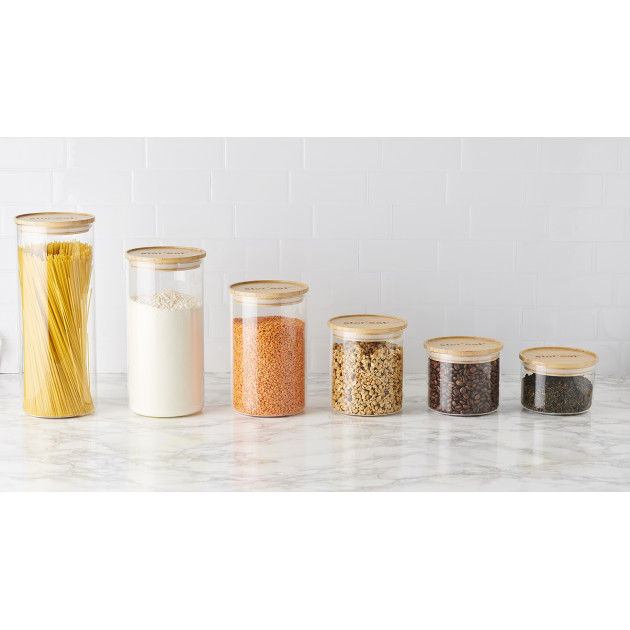 Bocaux en verre Plat de cuisson moule à soufflé Récipient en verre à couvercle en bambou écologique adapté au four bambuswald© Pot de conservation frais en verre 2260 ml