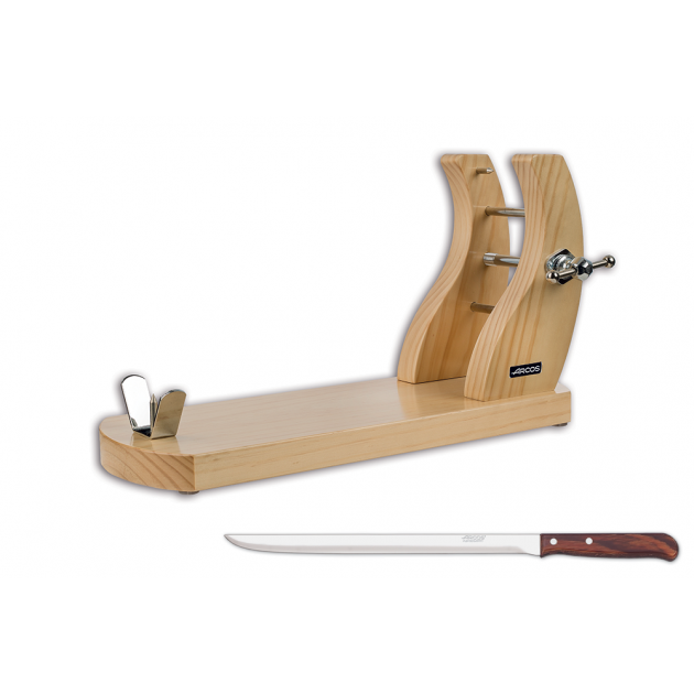 Coffret Jambon Support Jambon Bois Naturel et Couteau Jambon 25 cm Arcos