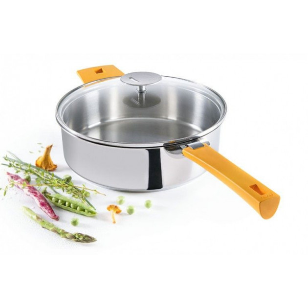 Presentation d'une sauteuse avec Poignee et Anse Mutine amovible (Couvercle. Anse et Poignee vendus separement) Presentation d'une sauteuse avec Poignee et Anse Mutine amovible (Couvercle. Anse et Poignee vendus separement)