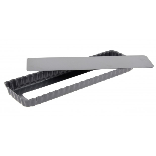 Moule Anti Adhésif Tarte Rectangle Fond Amovible 35,6 x 10,2 cm x H 2,7 cm De Buyer