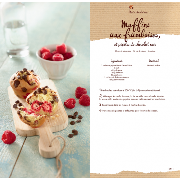 Pâtisserie recette muffins aux framboises et pépites chocolat noir Nestlé Dessert