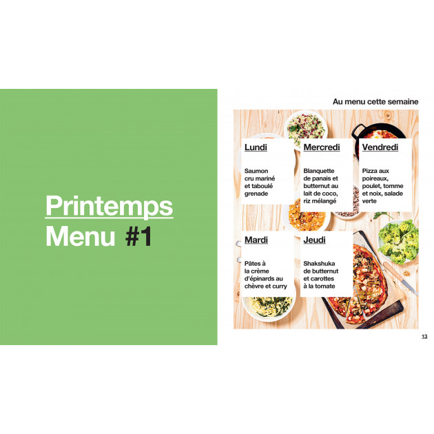 Livre de batch cooking pour débutants : Récapitulatif des menus de la semaine - Hachette
