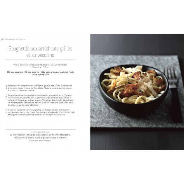 Livre de cuisine Cyril Lignac - Recette spaghettis aux artichauts grillés et au pecorino