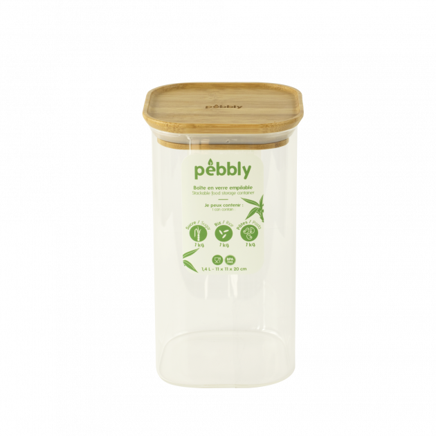 Packaging - Boîte hermétique Pebbly de forme carré en verre et bambou