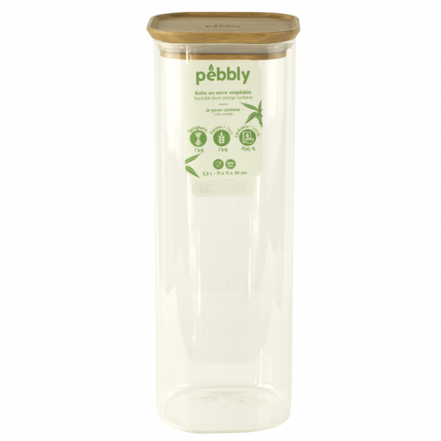 Pebbly : boîte alimentaire en verre et bambou carrée haute