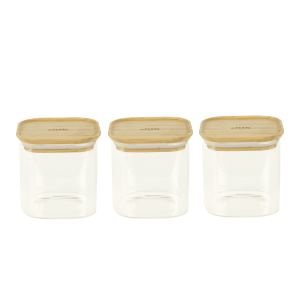 Lot 3 Boîtes de Conservation en Verre et Bambou Carré 800 ml Pebbly Lot 3 Boîtes de Conservation en Verre et Bambou Carré 800 ml Pebbly
