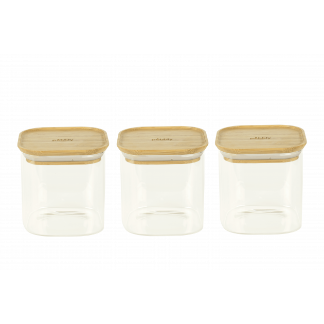 Lot 3 Boîtes de Conservation en Verre et Bambou Carré 800 ml Pebbly