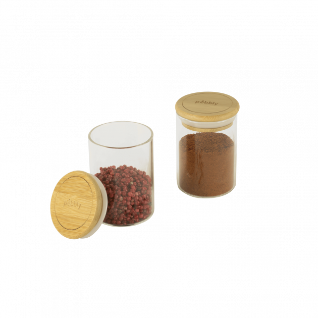 Ensemble de 3 bocaux à épices en verre et couvercle en bambou Pebbly