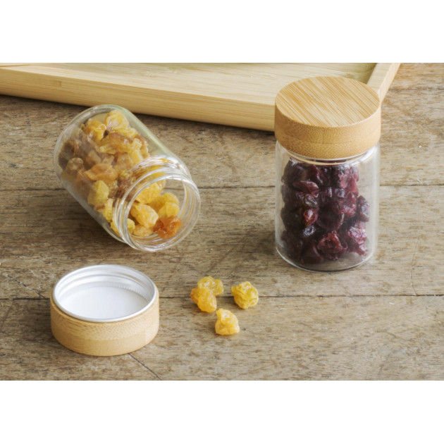 Bocal rond hermétique en verre et bambou Pebbly - Vendu par 3 Bocal rond hermétique en verre et bambou Pebbly - Vendu par 3