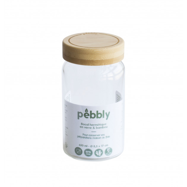 FIN DE SERIE Boîte de Conservation en Verre et Bambou Rond 650 ml Pebbly