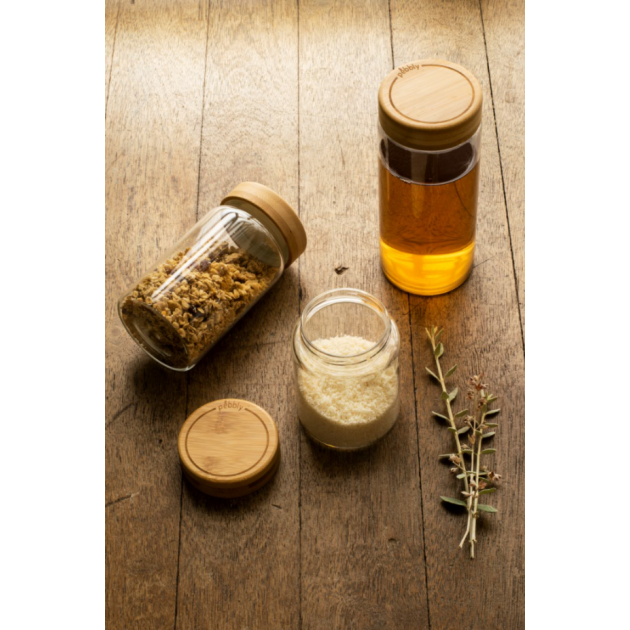 Ensemble des bocaux verre et bambou Pebbly