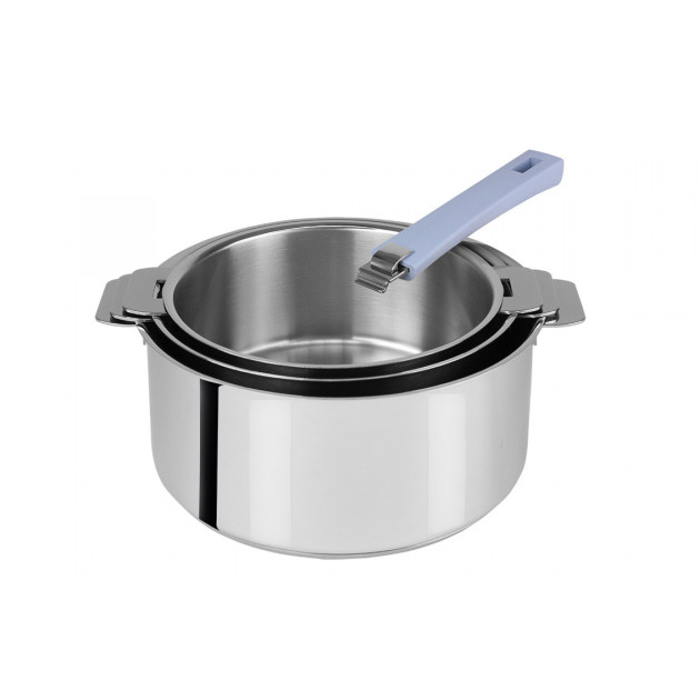 FIN DE SERIE Lot de 3 Casseroles inox avec Poignee Lavande Mutine Amovible Cristel