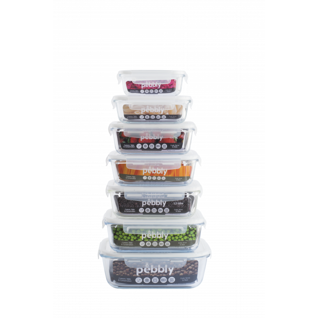 Gamme de boîtes alimentaires hermétiques en verre Pebbly Gamme de boîtes alimentaires hermétiques en verre Pebbly