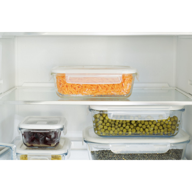 Mise en situation de la gamme de boîtes conservations Pebbly en verre et plastique Mise en situation de la gamme de boîtes conservations Pebbly en verre et plastique