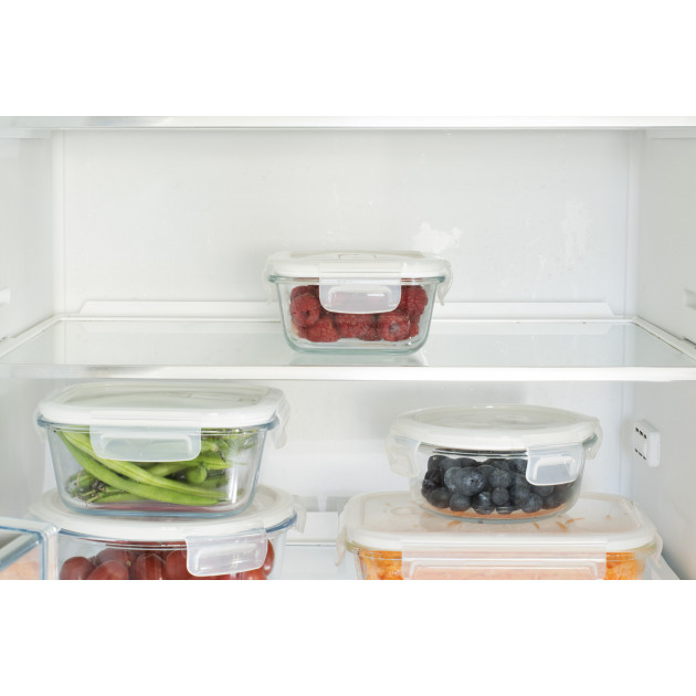 Boîte alimentaire en verre et plastique carrée Pebbly au réfrigérateur