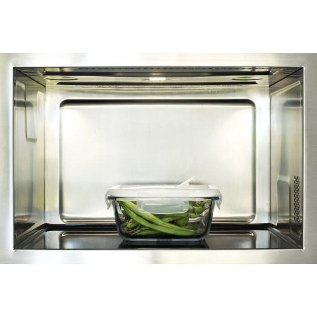 Pebbly : boîte conservation carrée verre et couvercle plastique avec valve vapeur au micro-ondes Pebbly : boîte conservation carrée verre et couvercle plastique avec valve vapeur au micro-ondes