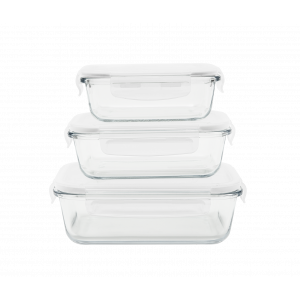 Lot 3 Boîtes de Conservation en Verre Rectangle Pebbly Lot 3 Boîtes de Conservation en Verre Rectangle Pebbly