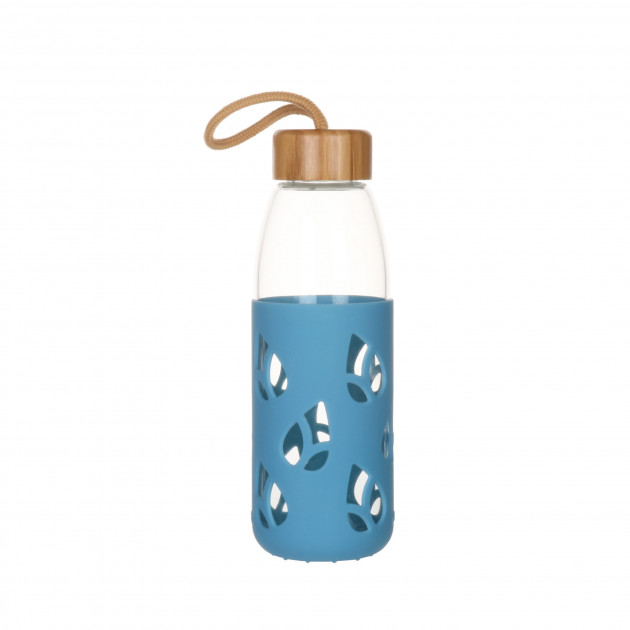 Bouteille en Verre avec Protection Silicone Bleu 55 cl Pebbly