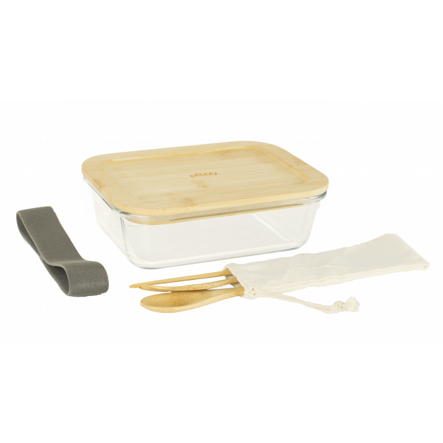 Lunch Box Verre et Bambou avec Couverts 1 L Pebbly