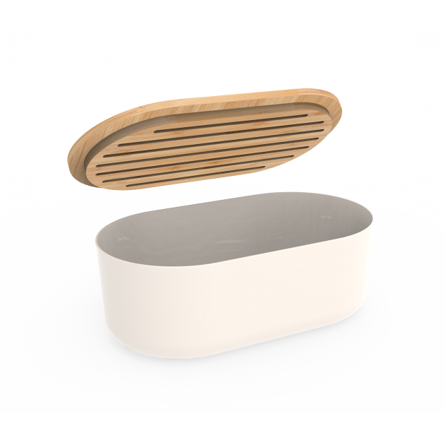 Boîte pain Pebbly avec couvercle bambou qui se convertit en planche à découper le pain Boîte pain Pebbly avec couvercle bambou qui se convertit en planche à découper le pain