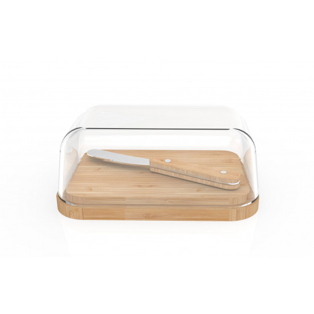 Ensemble Pebbly avec beurrier verre et bambou accompagné d'un couteau beurre Ensemble Pebbly avec beurrier verre et bambou accompagné d'un couteau beurre