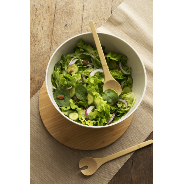 Mise en situation des couverts salade en bambou Pebbly Mise en situation des couverts salade en bambou Pebbly