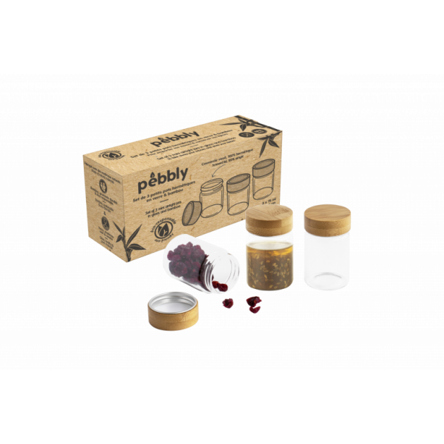 Packaging du set de 3 petites boîtes hermétiques Pebbly Packaging du set de 3 petites boîtes hermétiques Pebbly