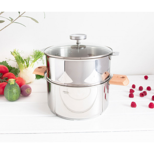 Casserole et Cuit Vapeur Inox Ø 20 cm Anses Hêtre Biome Cristel