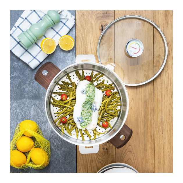 Cuit vapeur Biome en action avec son couvercle verre borosilicate Cuit vapeur Biome en action avec son couvercle verre borosilicate