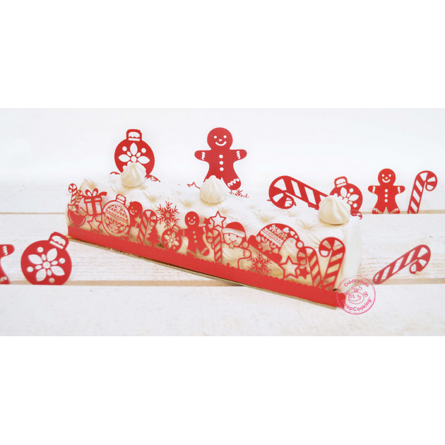 Boîte bûche de Noel décor festif Corne d'Abondance rouge et blanc
