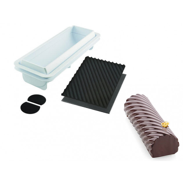 Kit Moule à Bûche Torsade Plastique 25 x 8 cm x H 6,7 cm Silikomart  Professional :achat, vente - Cuisine Addict