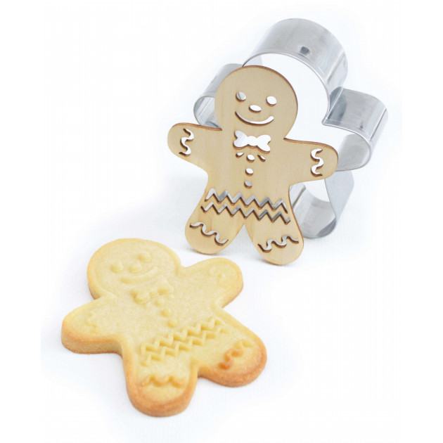 Emporte pièce inox et embosseur pâtisserie en bois pour des biscuits de Noël - Scrapcooking