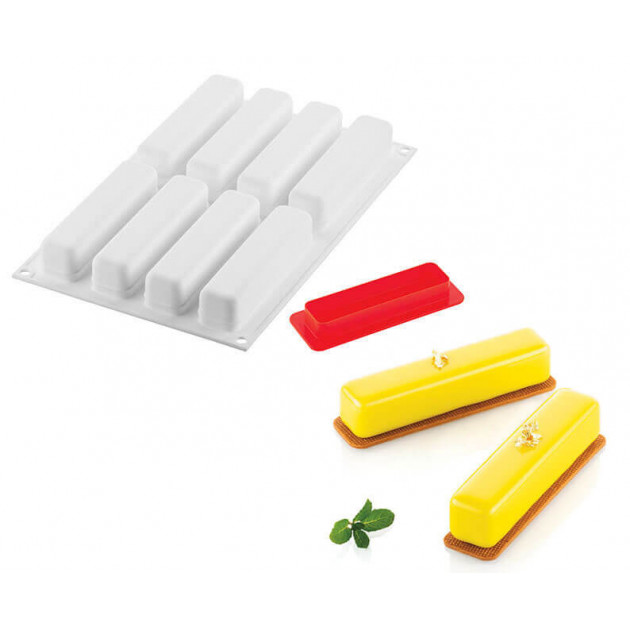 Moule Silicone Éclairs Stripe 13 x 2,8 cm x H 2,8 cm (x8) Silikomart Professional