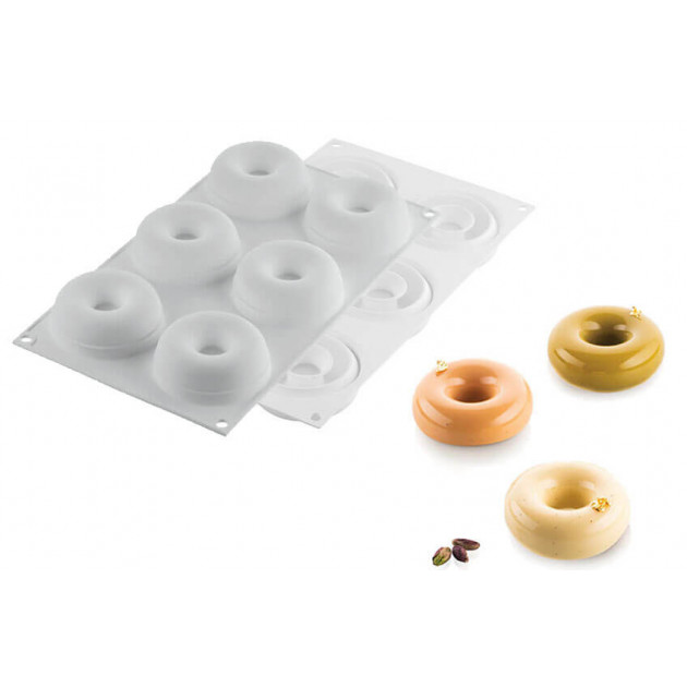 Moule Silicone Donuts Gourmands Ø 7,2 cm x H 2,7 cm (x6) Silikomart Professional
