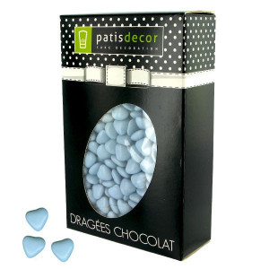 FIN DE SERIE Dragées Chocolat Mini-Coeurs Bleu Ciel 500 g Patisdécor