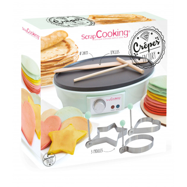 Packaging du kit crêpe party Scrapcooking avec l'appareil à crêpe et ses accessoires