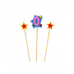 Bougie Chiffre 0 avec 2 bougies étoiles Gatodéco