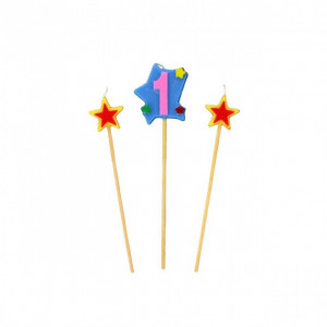 Bougie Chiffre 1 avec 2 bougies étoiles Gatodéco
