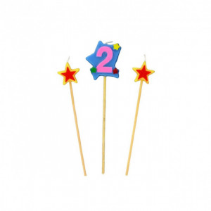 Bougie Chiffre 2 avec 2 bougies étoiles Gatodéco