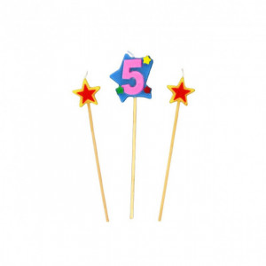 Bougie Chiffre 5 avec 2 bougies étoiles Gatodéco