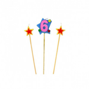 Bougie Chiffre 6 avec 2 bougies étoiles Gatodéco