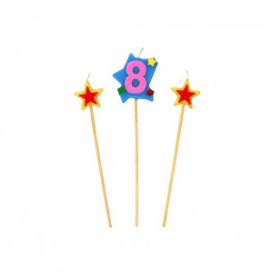Bougie Chiffre 8 avec 2 bougies étoiles Gatodéco