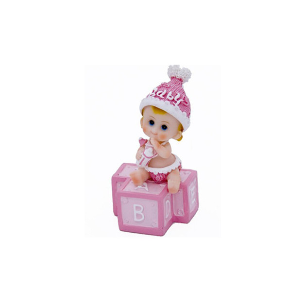 Sujet bapteme Fille Cubes Rose 9 cm