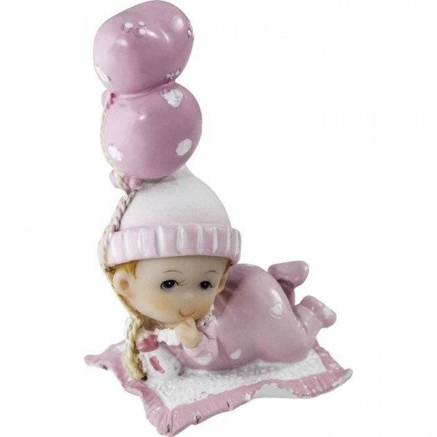 Sujet bapteme Fille Bebe Reveur Rose 7.5 cm