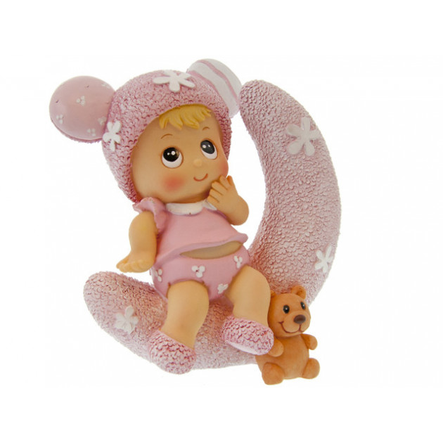 Sujet bapteme Fille Lune Rose 12 cm