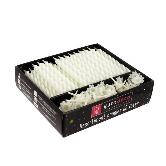 Bougies Blanches avec Supports (x70) Gatodeco